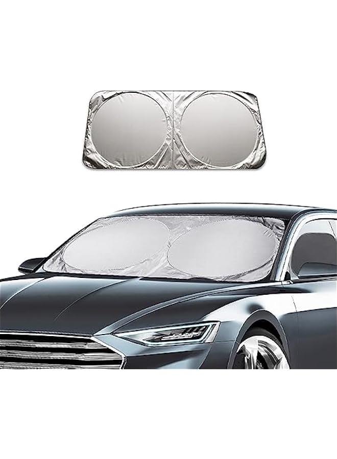 Generic Car Windshield Sun Shade with Storage Pouch, Auto Sun Shield Blocks UV Rays Protector Cover, Foldable Front Window Sunshade Visor Protection Fits for Most Cars SUVs (Large 63×33.8in) - Image 1