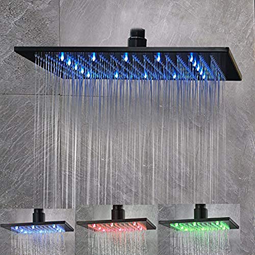 NeierThodore 12" LED Square Rainfall Shower Head Brushed Nickel Top Sprayer Shower Head Wall/Ceiling Mounted - Image 1