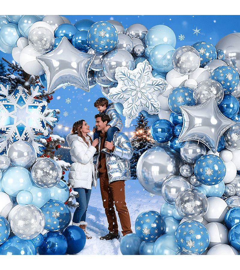 144Pcs Winter Themed Snowflake Balloon Garland Arch Kit Silver Blue White Christmas Party Decor - Image 4