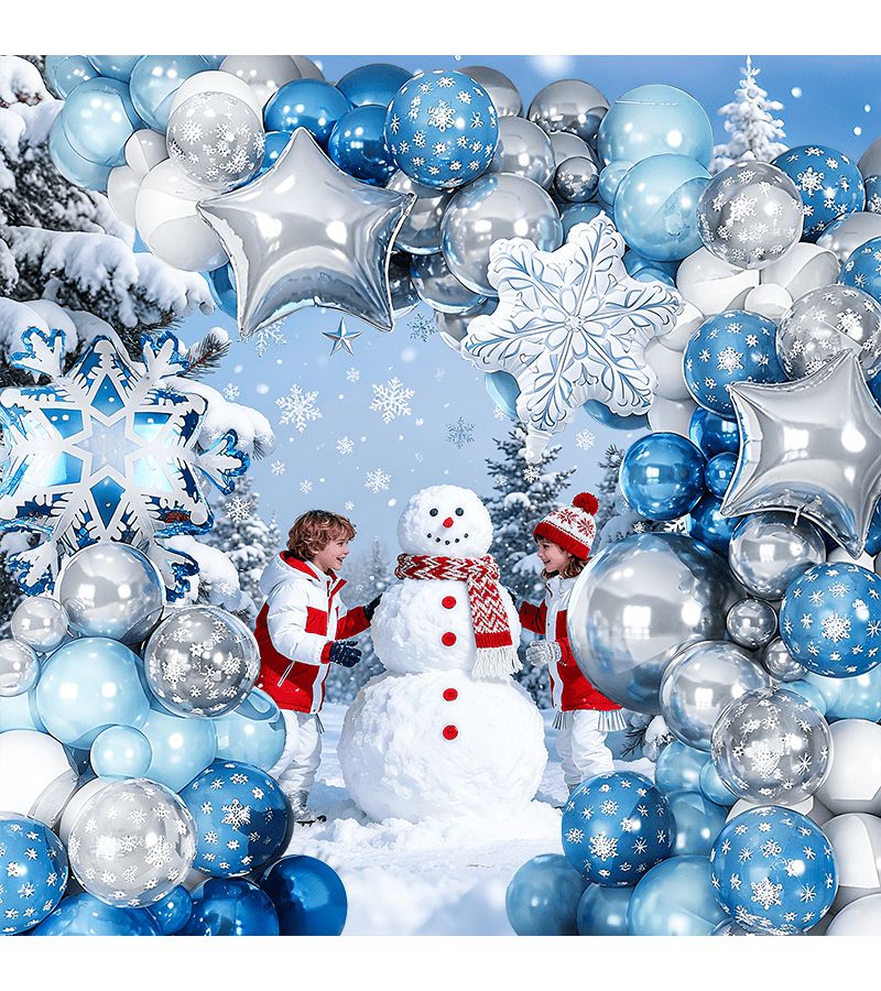 144Pcs Winter Themed Snowflake Balloon Garland Arch Kit Silver Blue White Christmas Party Decor - Image 5