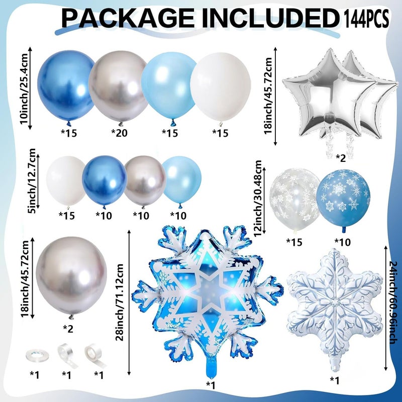 144Pcs Winter Themed Snowflake Balloon Garland Arch Kit Silver Blue White Christmas Party Decor - Image 3