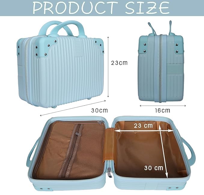SUNBEET Makeup Case Suitcase, Mini, Mini Hard Shell Travel Luggage, Women Portable Water Proof Carrying Suitcase, Organizer Bag, Small Hard Shell Cosmetic Lugge Bag, Water Proof (B-Sky Blue) - Image 4