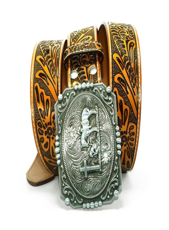 Moranse Belts With Religion Cross Kneeling Prayer & Horse and Bull Styles Western Cowboy Buckle - Image 2