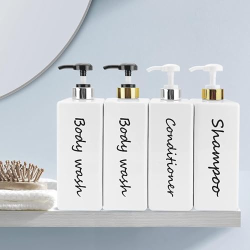 DIDROOM 21oz Shampoo and Conditioner Dispenser (Set of 3) Modern Refillable Shampoo Pump Bottles for Shower Soap - Empty Shampoo Conditioner Body Wash Dispenser Set - Stylish Permanent Labels - for Bathroom - Image 4