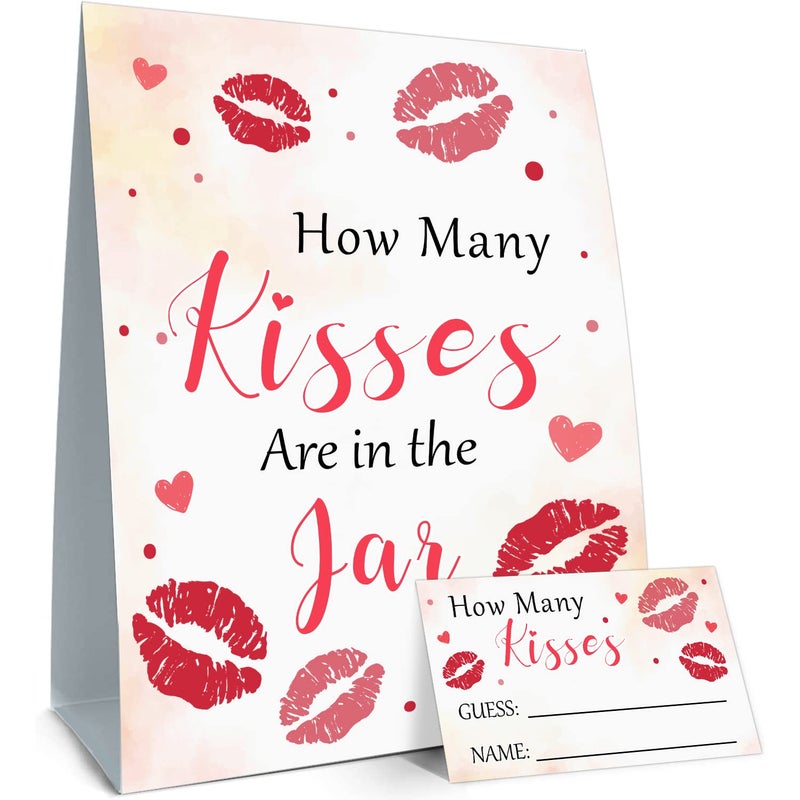 ALodr How Many Kisses are in The JarBaby Shower Bridal Shower Birthday Christmas Graduation Season Funny Party Game Game Cards Kit 1 Sign  50 Cards
