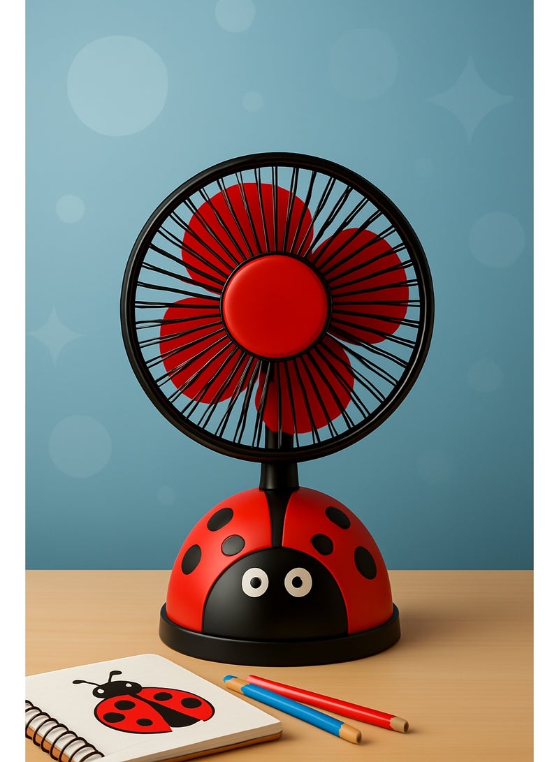 مروحة مكتب صغيرةfan cartoon fashion  – سرعتان تشغيل – تصميم خفيف الوزن قابل للتدوير – محرك عالي الأداء – صديقة للبيئة – موفرة للطاقة – تصميم بشكل مناسب للاطفال – لون احمر في اسود - Image 5
