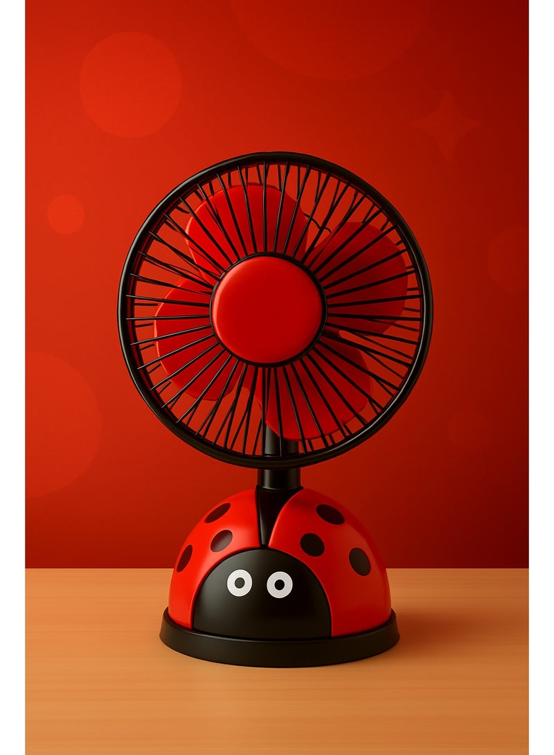 مروحة مكتب صغيرةfan cartoon fashion  – سرعتان تشغيل – تصميم خفيف الوزن قابل للتدوير – محرك عالي الأداء – صديقة للبيئة – موفرة للطاقة – تصميم بشكل مناسب للاطفال – لون احمر في اسود - Image 2