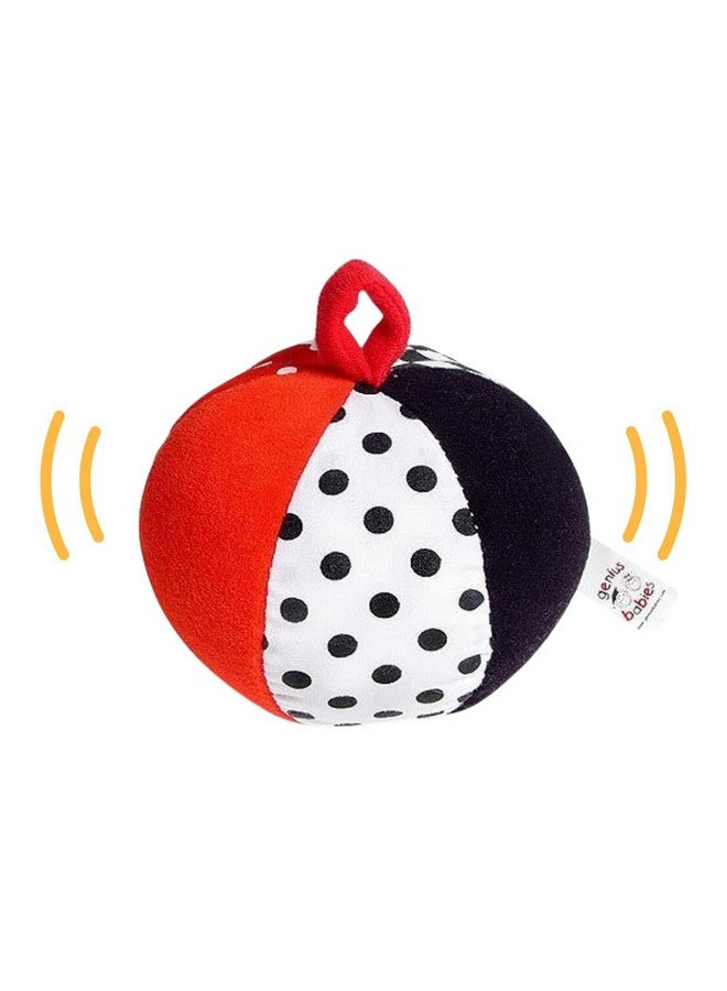 Genius Baby Toys Genius Baby Toys Soft Plush Ball for Baby in High Contrast Colors Black, White, Red - Jingle Bell Chime Sound - 4" Diameter is Perfect Size for Small Hands - Image 1
