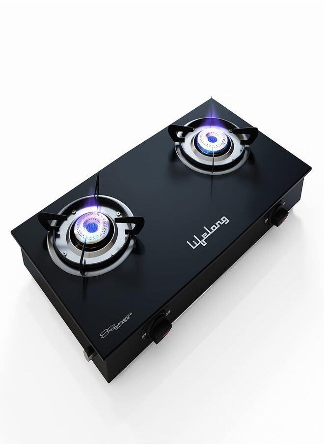 Lifelong - Lifelong LLGS10 Glass Top, 2 Burner Manual Glass Gas Stove, Black (ISI Certified) - Image 1