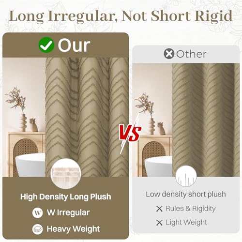 WONICY No Hook Shower Curtain with Snap in Liner, Tufted Chevron Striped Shower Curtain Set for Bathroom, Boho Waterproof and Washable Shower Curtains,71Wx74H, Khaki - Image 3