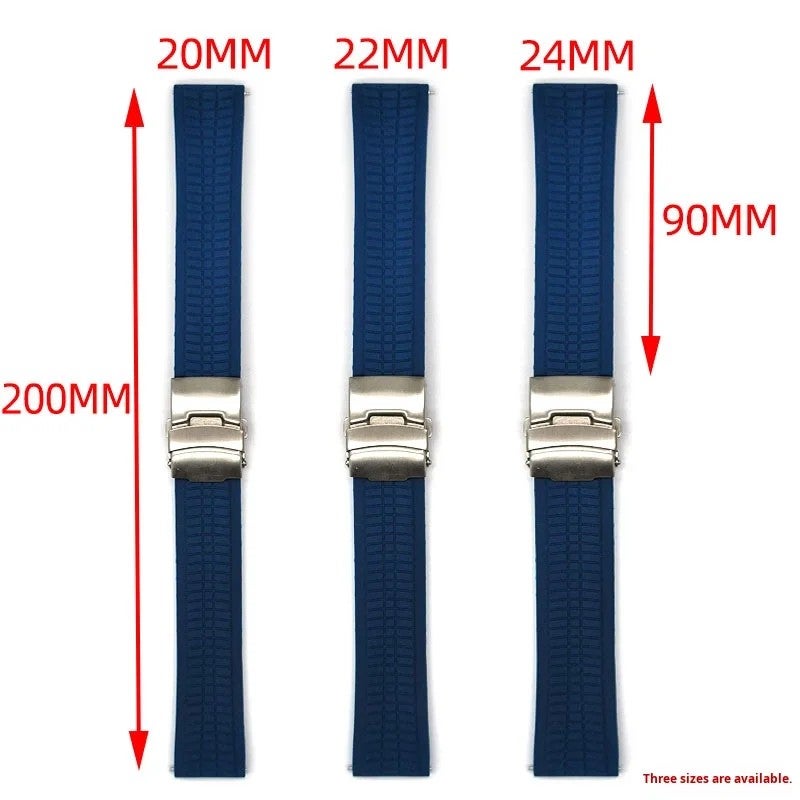 Bluejw 20mm 22mm 24mm Quick Release Silicone Watch Band Replacement, Folding Clasp Stainless Steel Buckle, One-Piece Design - Image 4