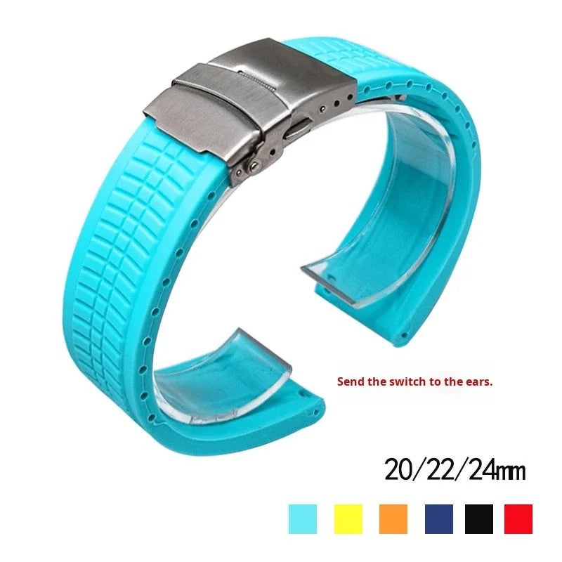 Bluejw 20mm 22mm 24mm Quick Release Silicone Watch Band Replacement, Folding Clasp Stainless Steel Buckle, One-Piece Design - Image 5