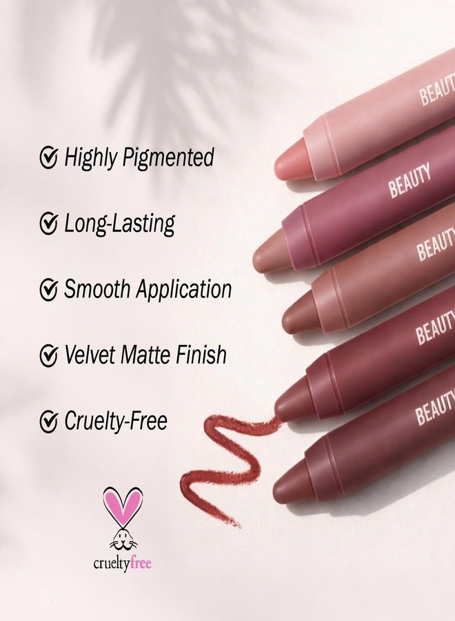 Erinde Matte Lipstick Lip Liner Crayon for Women, Natural Nude Lipstick Lip Liner Pencil, Neutral Lip Stick Lipliner Waterproof Long Lasting Smudge Proof, Vegan & Cruelty-Free, E01 Soft Rosewood - Image 5