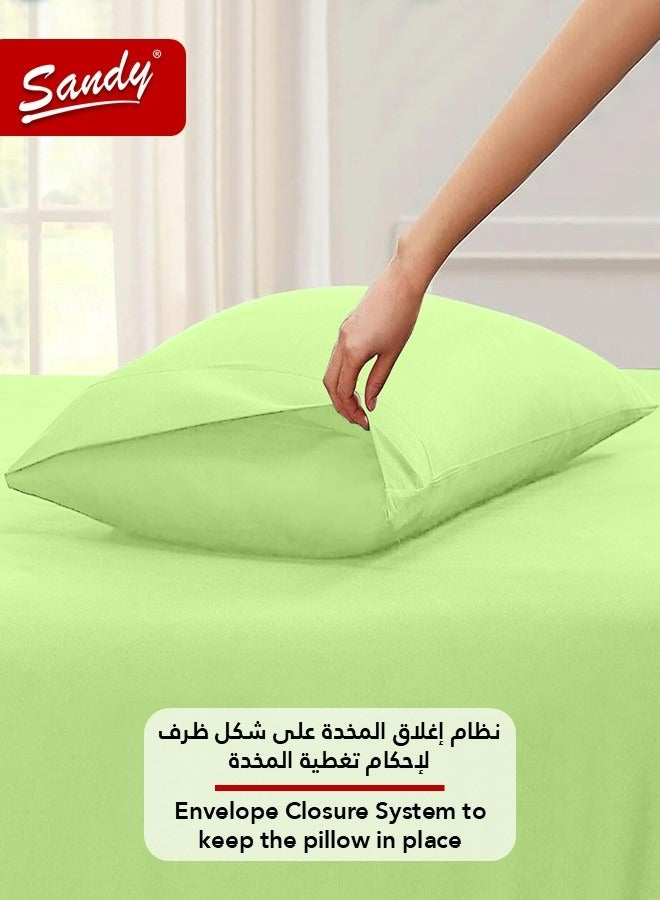 ساندي طقم شرشف مطاط ساندي فاخر بجودة الفنادق مع غطاء وسادة، طقم من 2 قطعة، شديد النعومة وجيد التهوية وبارد, مقاس مفرد عريض نفر ونص 120 × 200 سم, تفاحي - Image 5