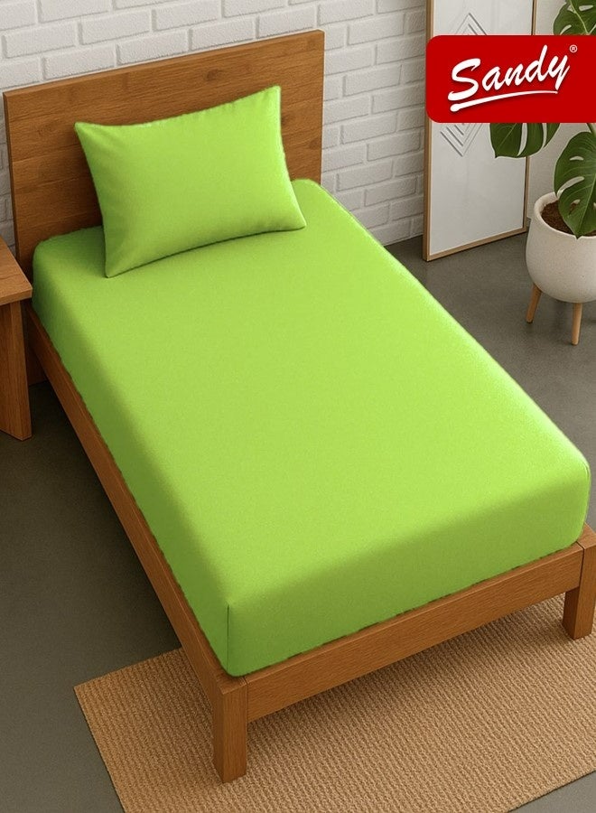 ساندي طقم شرشف مطاط ساندي فاخر بجودة الفنادق مع غطاء وسادة، طقم من 2 قطعة، شديد النعومة وجيد التهوية وبارد, مقاس مفرد عريض نفر ونص 120 × 200 سم, تفاحي - Image 1