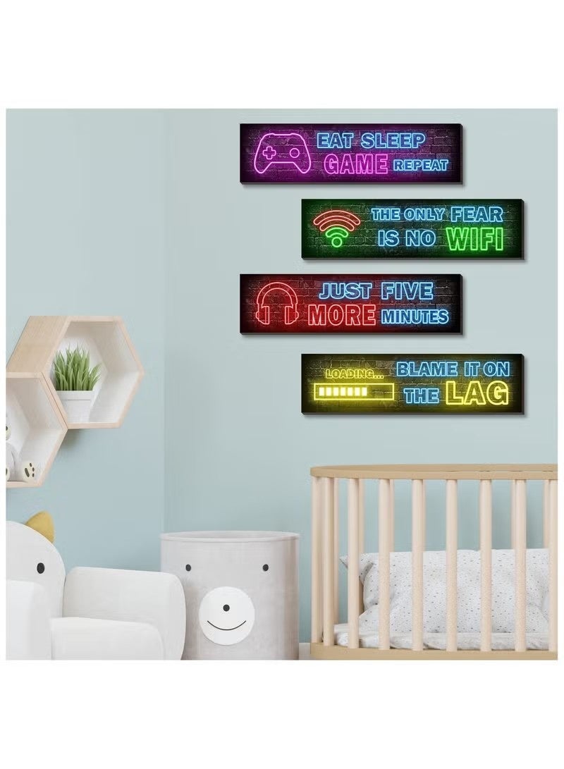 أخبار 4 قطع من ملصقات الألعاب النيون المطبوعة، ديكور غرفة الأولاد المراهقين، لوحة جدارية لألعاب ديكور غرفة النوم الخشبية - Image 2