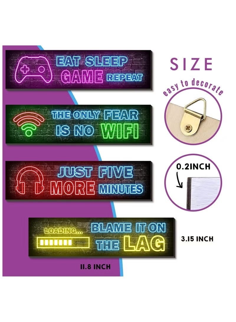 أخبار 4 قطع من ملصقات الألعاب النيون المطبوعة، ديكور غرفة الأولاد المراهقين، لوحة جدارية لألعاب ديكور غرفة النوم الخشبية - Image 3