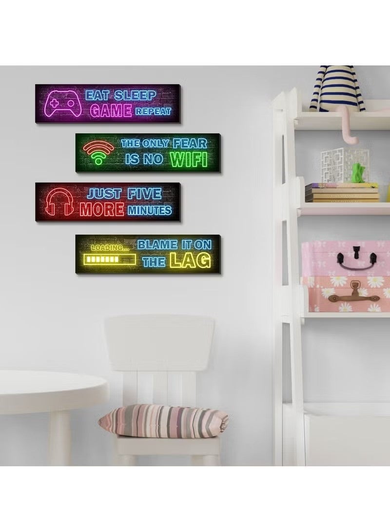 أخبار 4 قطع من ملصقات الألعاب النيون المطبوعة، ديكور غرفة الأولاد المراهقين، لوحة جدارية لألعاب ديكور غرفة النوم الخشبية - Image 5