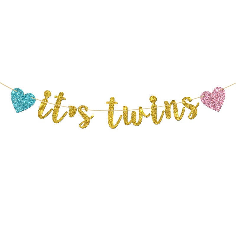 Its Twins Banner  Gold Glitter Baby Shower Bunting Gender Reveal Party for Babies Twins Decorations Supplies