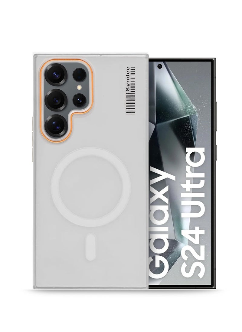 Wtech - Samsung Galaxy S24 Ultra 5G 2024 Syndee Series Hybrid Translucent Magsafe with Magnetic Charging Raised Camera Lips Elegant Look Case Cover - White - Image 1