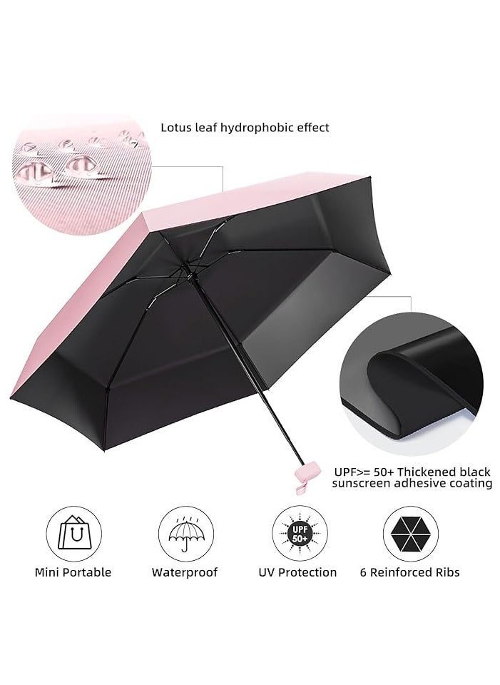 Hihonor Mini Umbrella for Travel, Small Umbrella  with Case for Sun and Rain, Sun Umbrella with UPF 50+ UV Protection, Lightweight & Compact Umbrella (Pink)  - Image 2