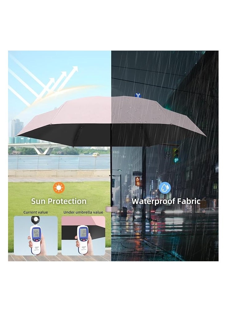 Hihonor Mini Umbrella for Travel, Small Umbrella  with Case for Sun and Rain, Sun Umbrella with UPF 50+ UV Protection, Lightweight & Compact Umbrella (Pink)  - Image 3