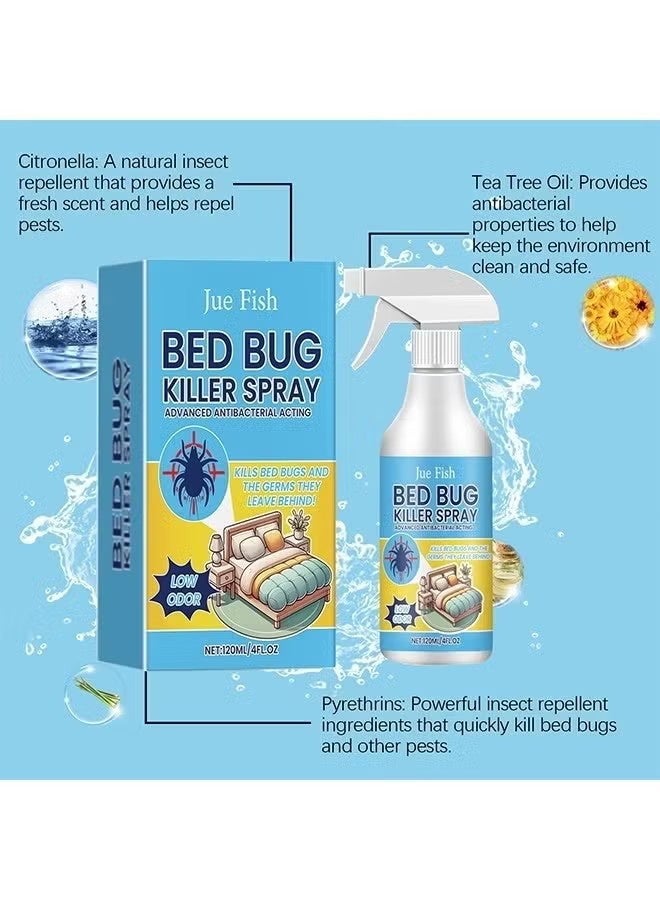 جوي فيش 120ml Bed Bugs Killer Spray, منخفضة الرائحة Roach & Fly Killer Spray, النشاطات القائمة على النباتات تقتل الحشرات والحشرات على الاتصال, غير الدهنية, طارد داخلي البراغيث البق البق السرير, لا بقع, رائحة طازجة - Image 4
