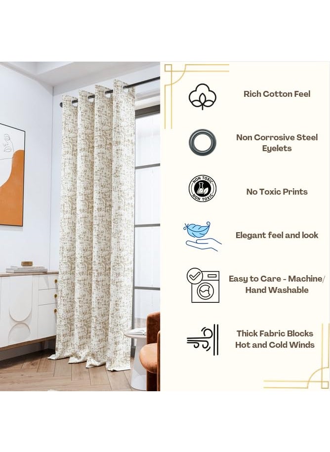 SHADES OF HOME SHADES OF HOME 7 Feet Long Premium Cotton Blend Room Darkening Eyelet Curtains Distress Texture Beige Pack OF 2 Beige  - Image 3