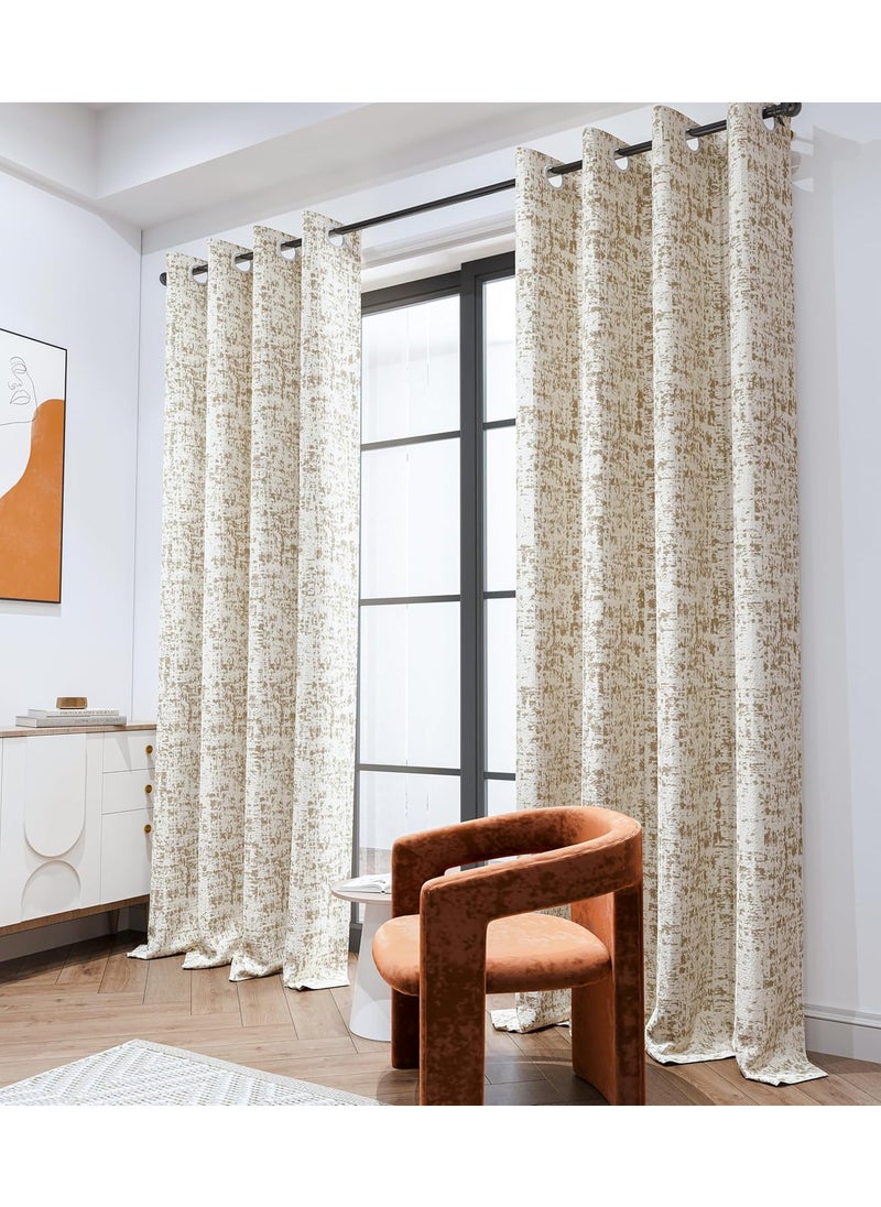 SHADES OF HOME SHADES OF HOME 7 Feet Long Premium Cotton Blend Room Darkening Eyelet Curtains Distress Texture Beige Pack OF 2 Beige  - Image 2