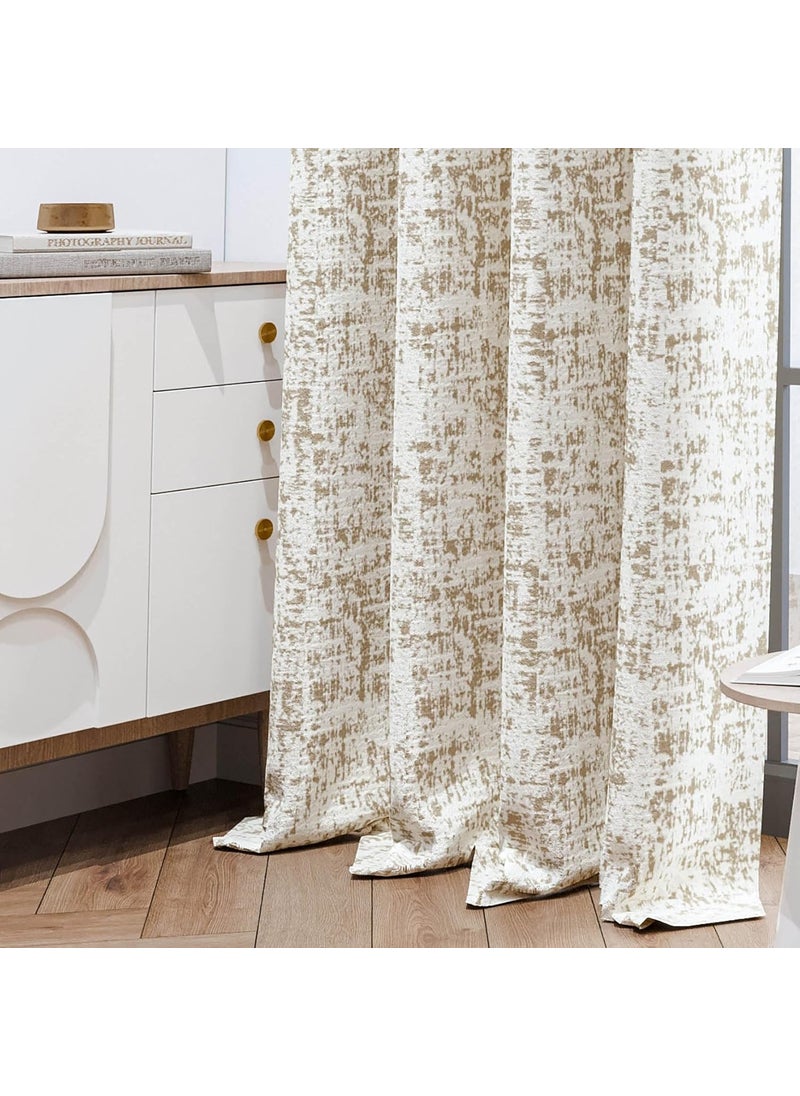 SHADES OF HOME SHADES OF HOME 7 Feet Long Premium Cotton Blend Room Darkening Eyelet Curtains Distress Texture Beige Pack OF 2 Beige  - Image 1