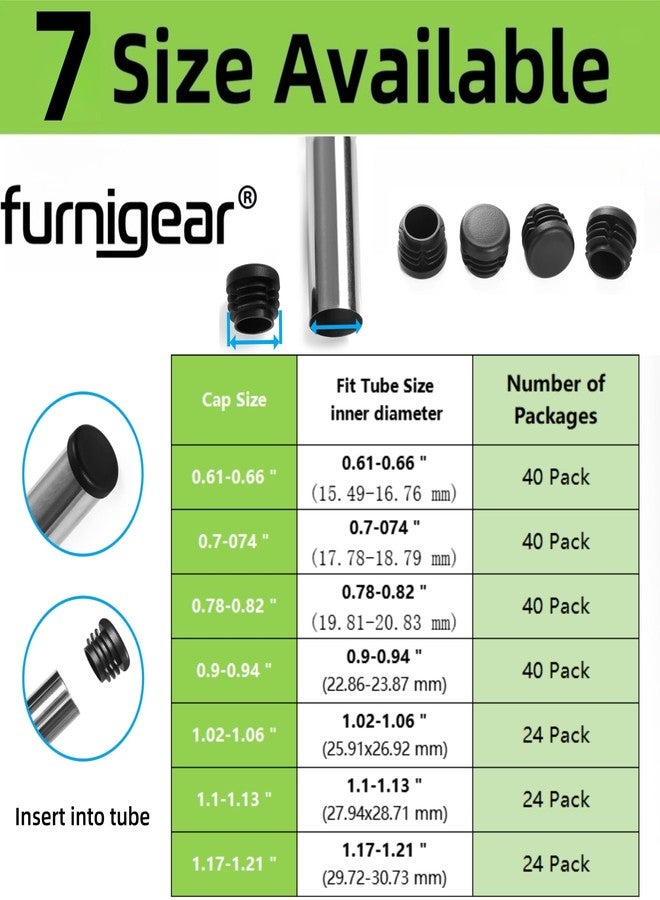 Furnigear Plastic Plugs Furnigear Tubing End Caps Chair End Caps 1" Outside Bottom Round Tubing Caps Round Furniture Sliders Glides Black (Fit 0.9-0.94" Tube Inner Diameter, 40pack) - Image 3