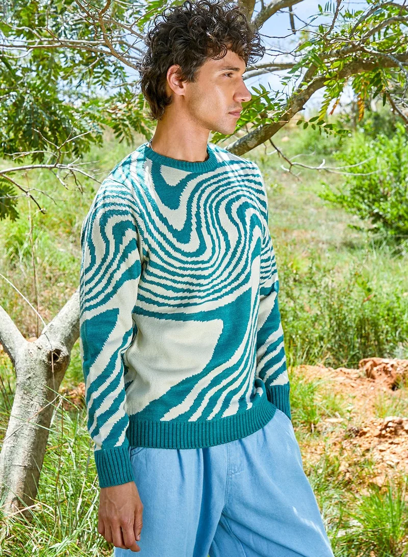 CAHOOT  Men's Emerald Green & Saltbox Beige Fluid Pullover Sweater for Men | Best Price UAE