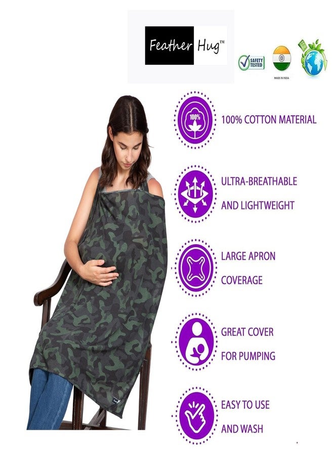 Feather Hug Premium Nursing Cover for Breastfeeding - Adjustable, Breathable Cotton Apron for Moms, Real Breathable Feeding Cover (Military Green) - Image 3