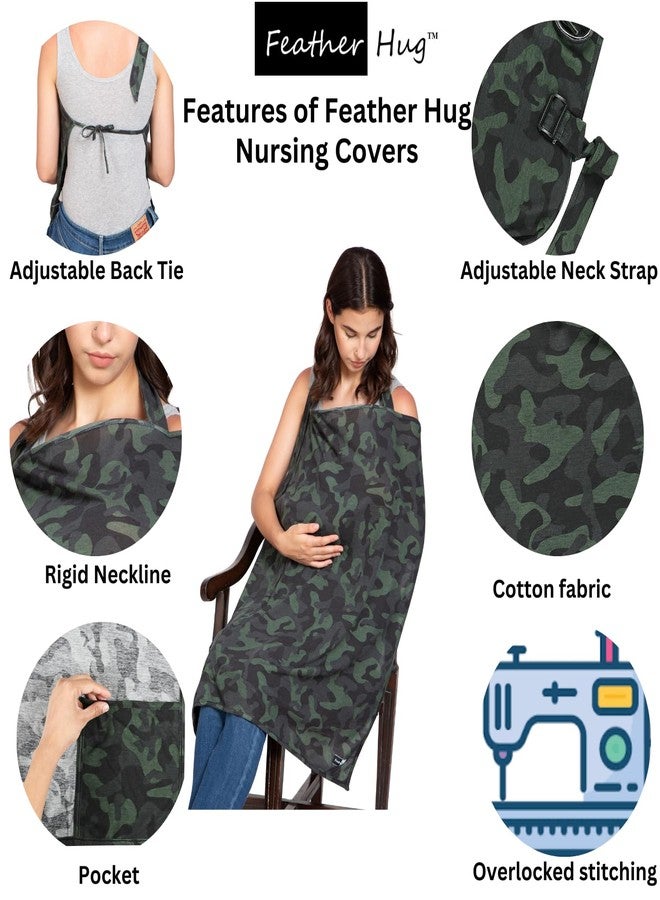 Feather Hug Premium Nursing Cover for Breastfeeding - Adjustable, Breathable Cotton Apron for Moms, Real Breathable Feeding Cover (Military Green) - Image 2
