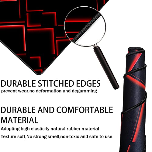 TEDNETGO Large Mouse Pad, Gaming Long Mouse Pad, Waterproof Extra Large Big Mousepad with Stitched Edge, XXL Non-Slip Computer Computer Keyboard Pad Mat for Gamer/Desktop/Office/Home, RED - Image 2