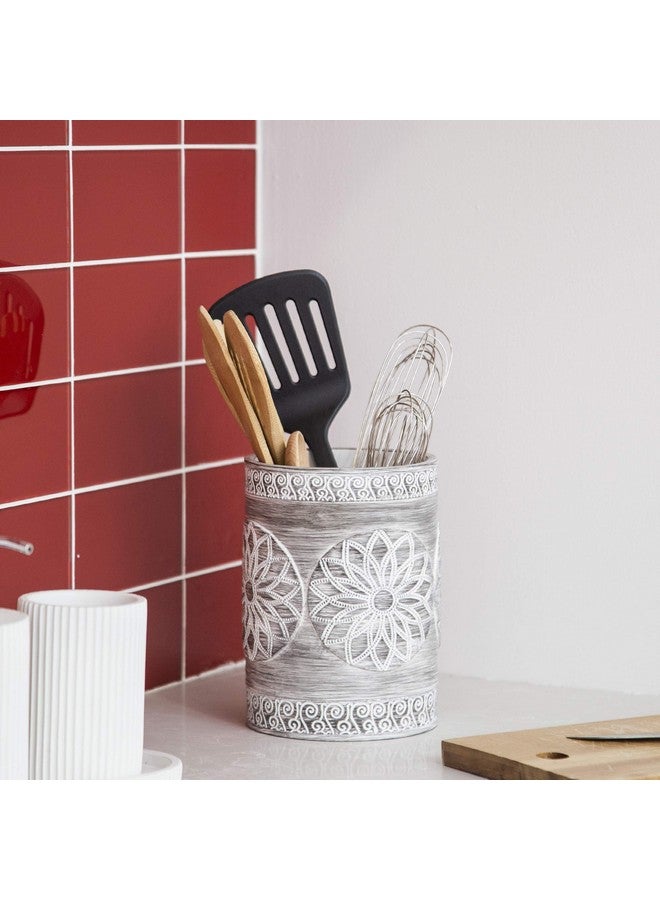 BINO BINO Kitchen Utensil Holder for Countertop, Grey Sunflower - Utensil Caddy countertop utensil holder Utensil Crocks for kitchen Cooking Utensil Holder Kitchen Utensils Holder Spatula Holder  - Image 3