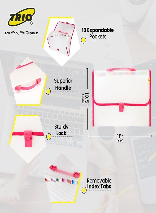 تريو حافظة ملفات ثلاثية قابلة للتوسيع، حافظة كتب قابلة للتوسيع، حافظة متعددة الأغراض للشيكات - وردي - Image 3