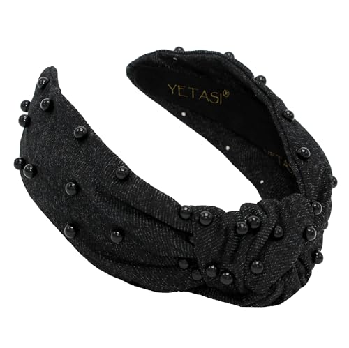 YETASI Head bands For Womens Hair are Unique Black Pearl Denim Knotted Headband for Women is a Comfy Headbands for Women Top Knot Get Complements with Cute Jean Girls