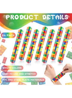 Civaner 24 Pieces Color Brick Party Colorful Building Blocks Pattern Slap Bracelets For Party Favors / Supplies For Kids Teens Adults  - Image 3