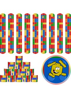 Civaner 24 Pieces Color Brick Party Colorful Building Blocks Pattern Slap Bracelets For Party Favors / Supplies For Kids Teens Adults  - Image 1