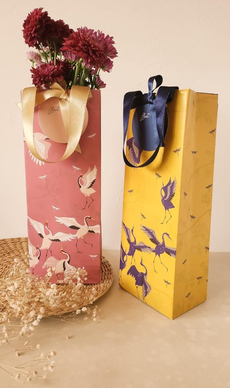 Lotus Trunk Lotus Trunk Luxe Bird Paper Print Wine Bags Box For GiftingPerfect For PartiesDinnersDiwaliFestivalsValentineHousewarmingCorporate GiftingAnniversaryCelebrations PinkPack Of 5  - Image 4