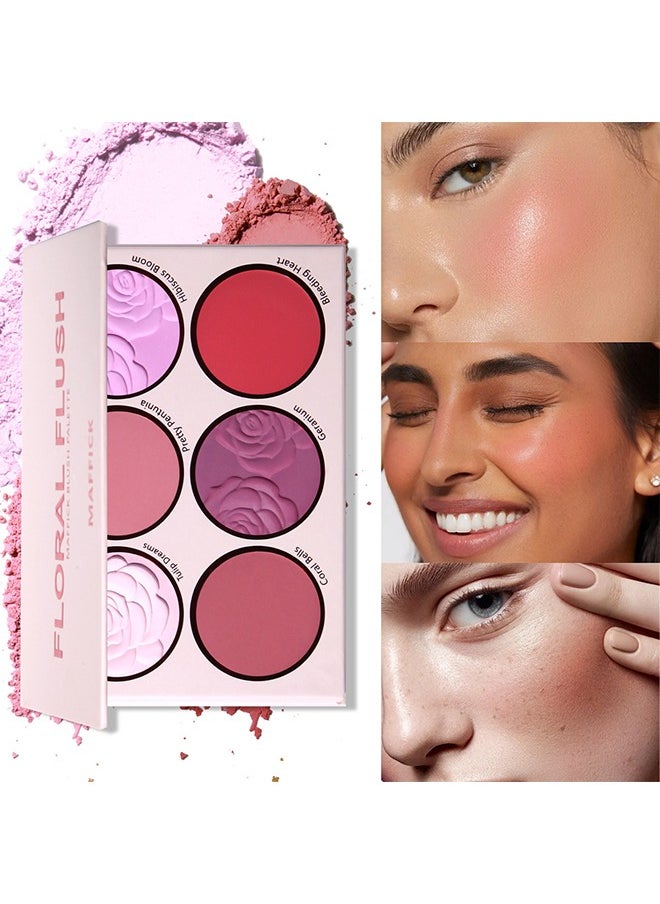 maffick - Floral Flush-6 Color Blush Palette, Eyeshadow Palette, Matte Pearl Finish for Diversified Vibrant Looks #01 - Image 1