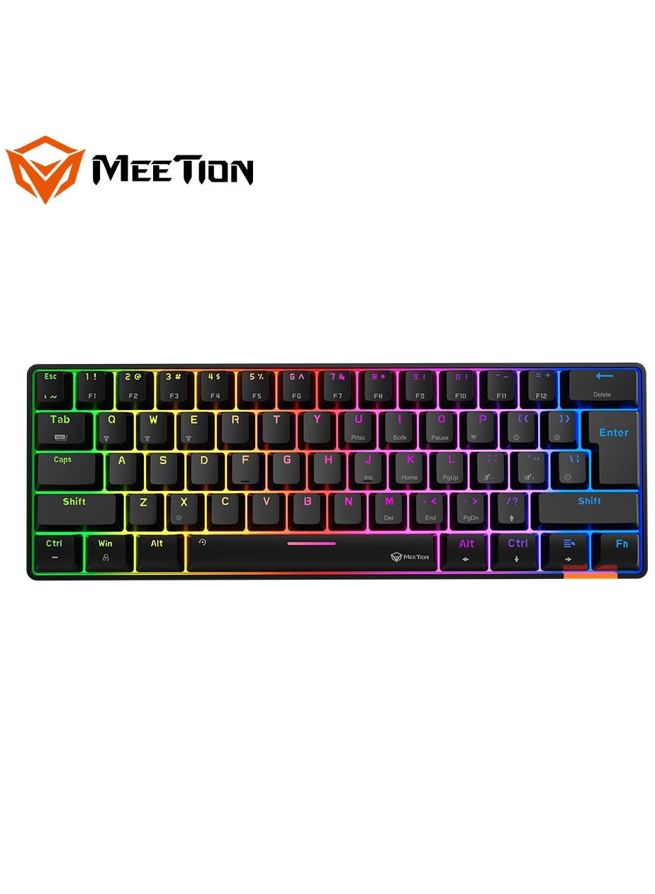 MEETION Dual Mode Bluetooth 60 Gaming Keyboard Ergonomic Design, Double Injection Processing, Mechanical Gaming Keyboard MK005BT Black