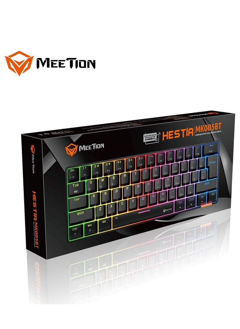 Meetion - MEETION Dual Mode Bluetooth 60 Gaming Keyboard Ergonomic Design, Double Injection Processing, Mechanical Gaming Keyboard MK005BT Black - Image 1