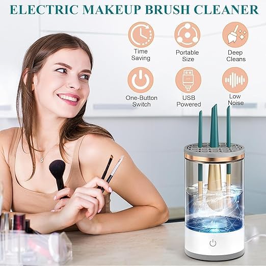 Rinkify Automatic Makeup Brush Cleaner Electric Spinner Tool for Cleaning Contour Foundation Blush and All Makeup Brushes Fast Efficient Cosmetic Brush Washing Device - Image 3