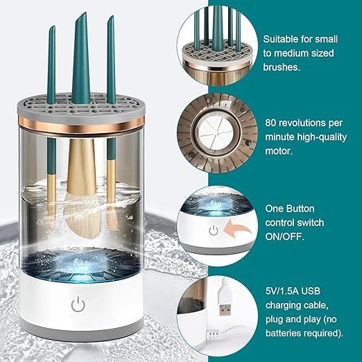 Rinkify Automatic Makeup Brush Cleaner Electric Spinner Tool for Cleaning Contour Foundation Blush and All Makeup Brushes Fast Efficient Cosmetic Brush Washing Device - Image 5