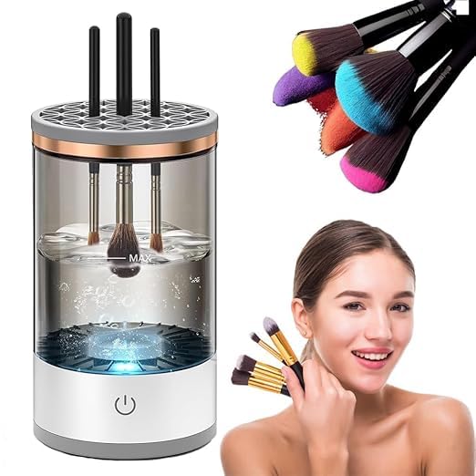 Rinkify Automatic Makeup Brush Cleaner Electric Spinner Tool for Cleaning Contour Foundation Blush and All Makeup Brushes Fast Efficient Cosmetic Brush Washing Device - Image 1