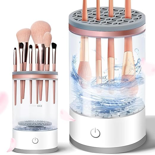 Rinkify Automatic Makeup Brush Cleaner Electric Spinner Tool for Cleaning Contour Foundation Blush and All Makeup Brushes Fast Efficient Cosmetic Brush Washing Device - Image 2