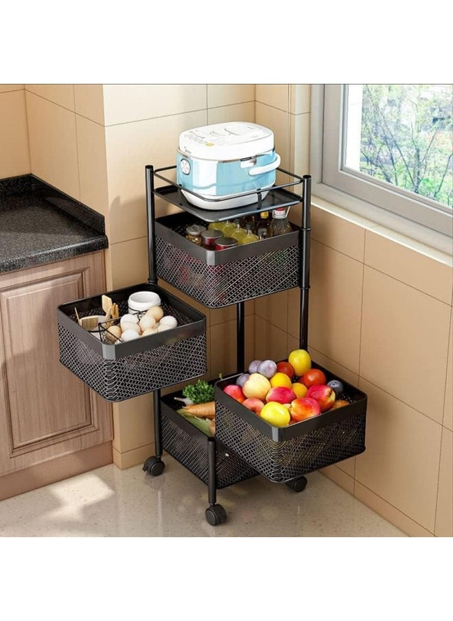 sulfar Sulfar Multi Purpose Trolley Storage Organizer And kitchen accessories items for Kitchen Storage Rack Square Design Fruits & Vegetable Onion Cutlery (Matt Black, 4 Layer Drawer)  - Image 3