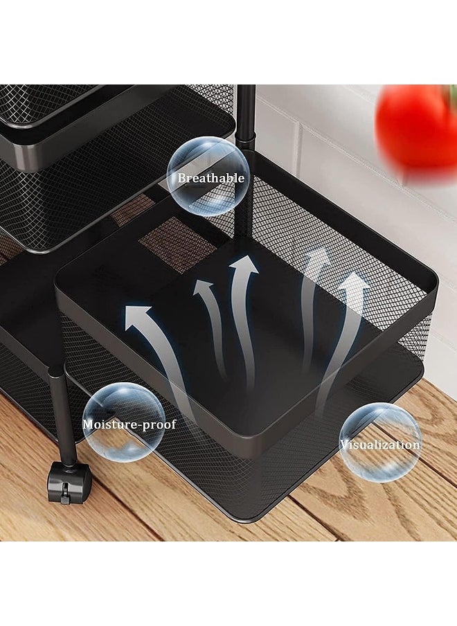 sulfar Sulfar Multi Purpose Trolley Storage Organizer And kitchen accessories items for Kitchen Storage Rack Square Design Fruits & Vegetable Onion Cutlery (Matt Black, 4 Layer Drawer)  - Image 4